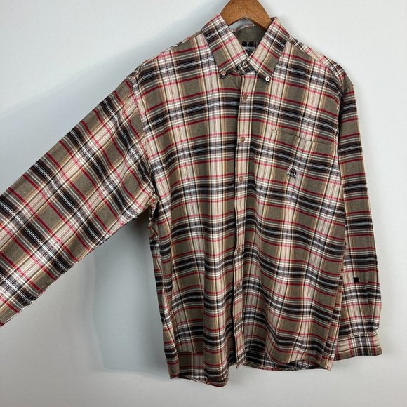 Cinch Button Down Shirt S Mens Western Plaid Brown Red Long Sleeve Embroidered - Picture 4 of 10